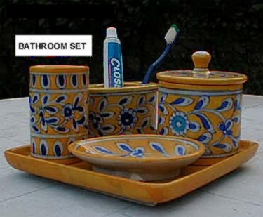 Bathroom set of Blue Pottery handicrafts