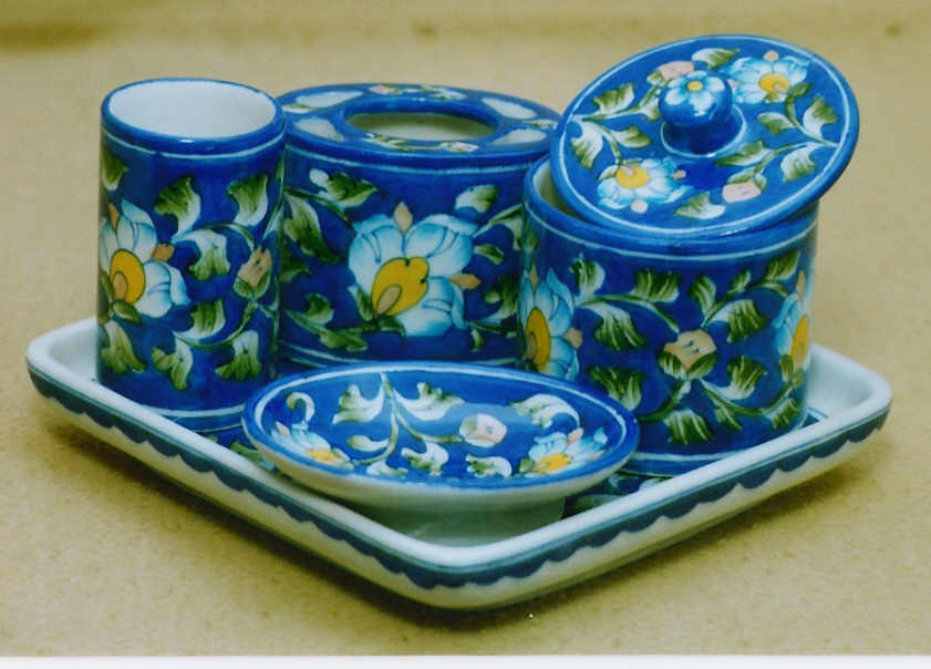 Bathroom set of Blue Pottery handicrafts