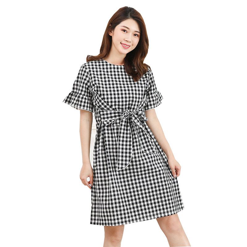 Summer Cotton Shortsleeve Pregnant Women Shirt Dress Breastfeeding Plaid Nursing dresses Pregnancy Clothes Loose Maternity Dress