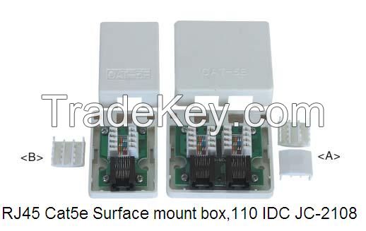 2-port Cat5E RJ45 connection Box Dual port surface mount box