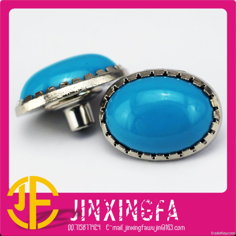 Ellipsoidal Metal Button With Blue Rhinestone