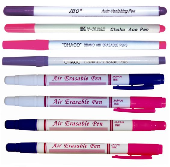 Air erasable pen for marking garment