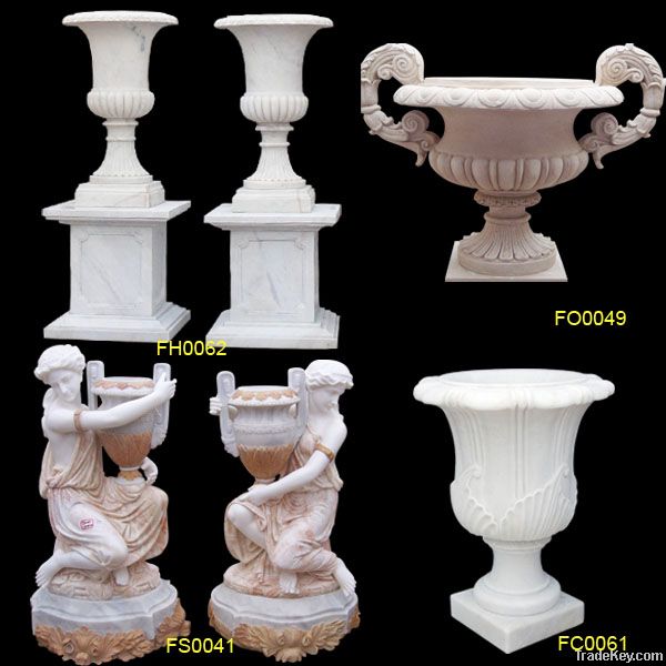 Marble Flower Pot, Carved Marble Flowerpot