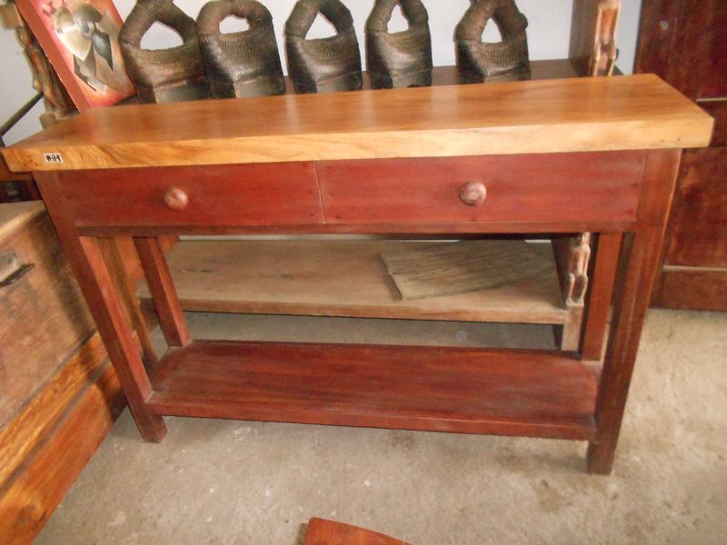 Wooden tables, chairs, bed, console table, etc.