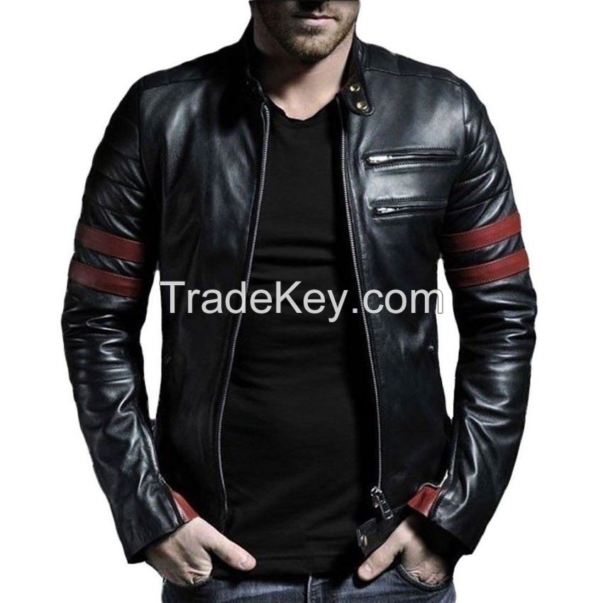 ITALIAN HANDMADE MEN LEATHER SLIM FIT JACKET CROCODILE BLACK ALL SIZES S,M,L,XL