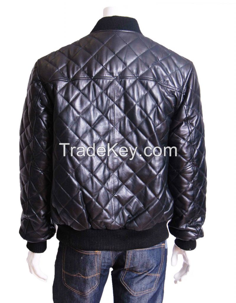 MEN BLACK MOTO QUILTED BOMBER LEATHER BIKER JACKET ALL SIZES