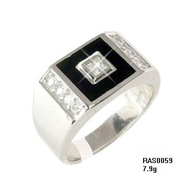 silver ring with black agate &amp; CZ stone