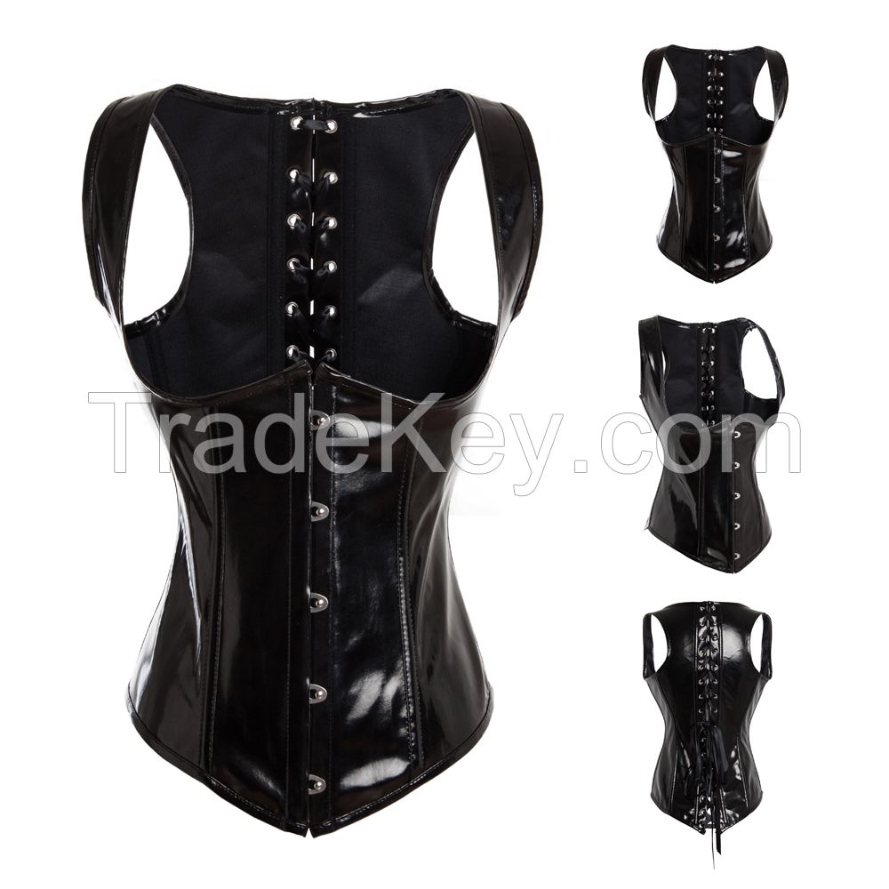 4 Models Sexy Woman Steel Underbust Corset Leather Bustier Shaper