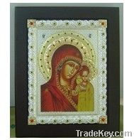 Russia Eastern Orthodox Polished Silver Icon Virgin Mary