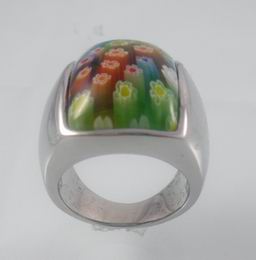 stainless steel murano glass ring