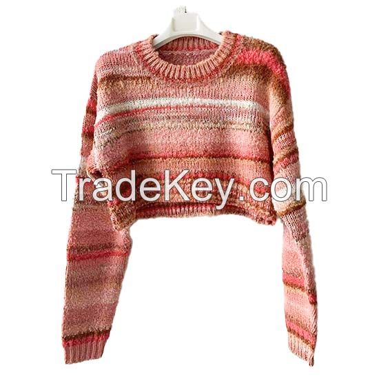 New Arrivals Spring Sweet Style Sweater Candy-colored Striped Pullover Girls Sweaters