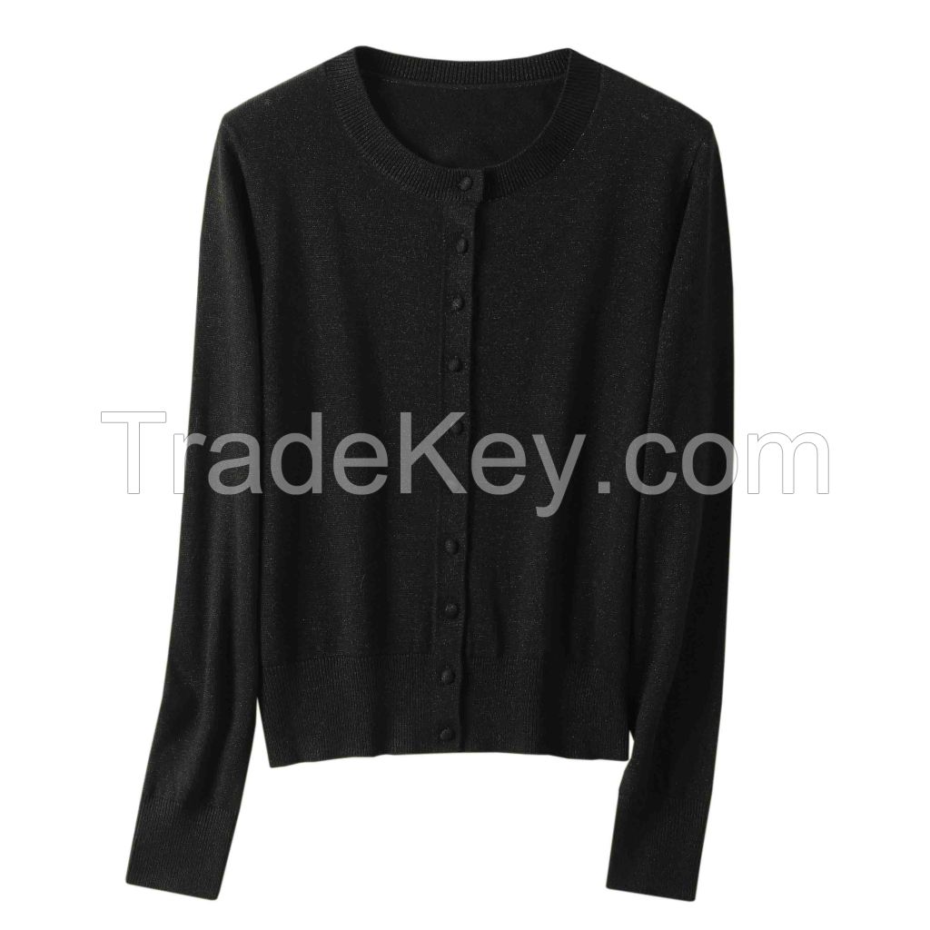 2026 Lady's Woollen Sweater Round-neck button-up fashionable outerwear