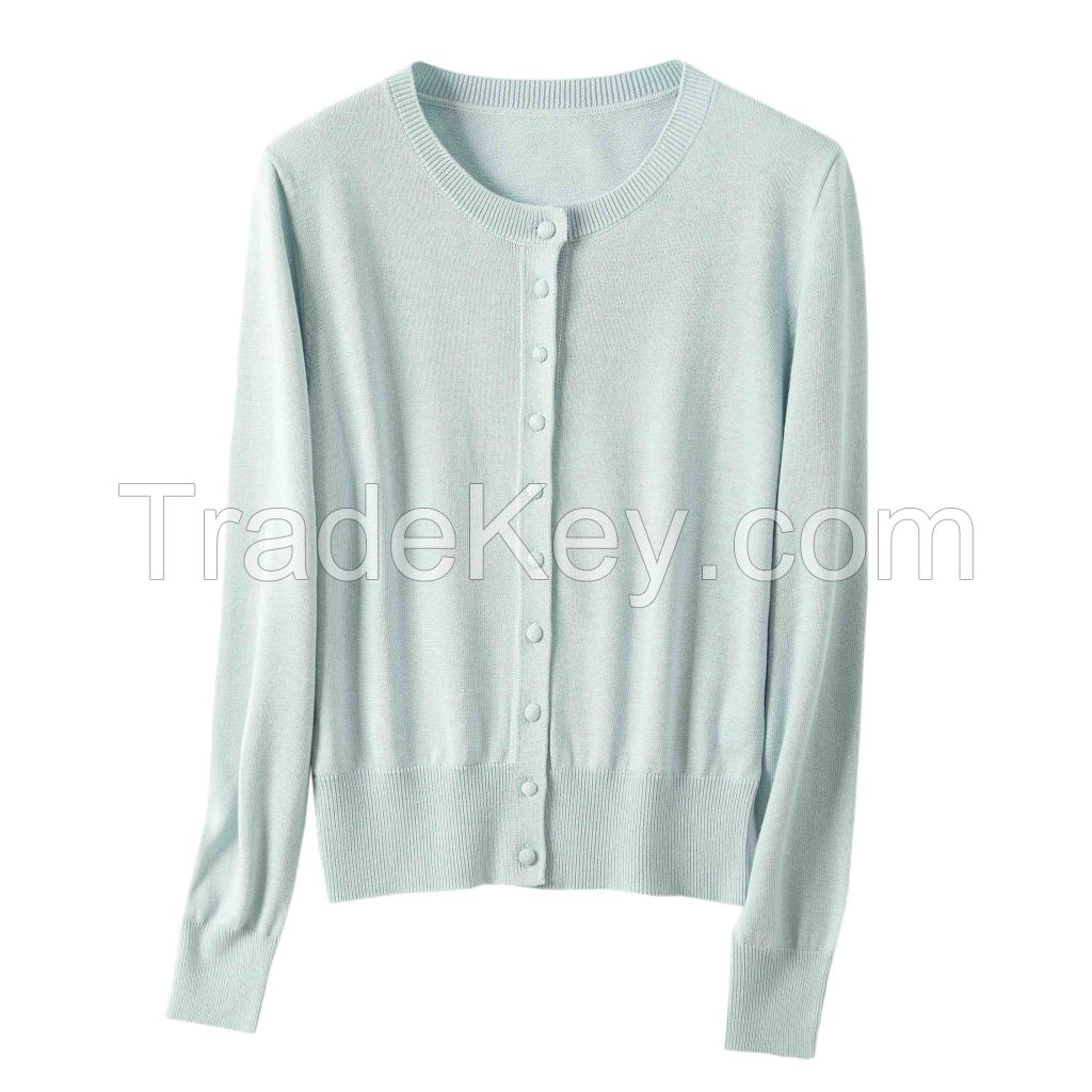 2026 Lady's Woollen Sweater Round-neck button-up fashionable outerwear