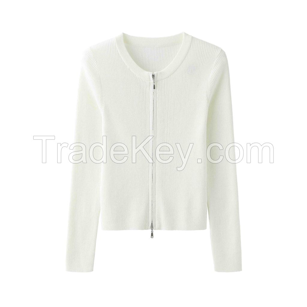 2026 Lady's Woollen Sweater Double zipped coat