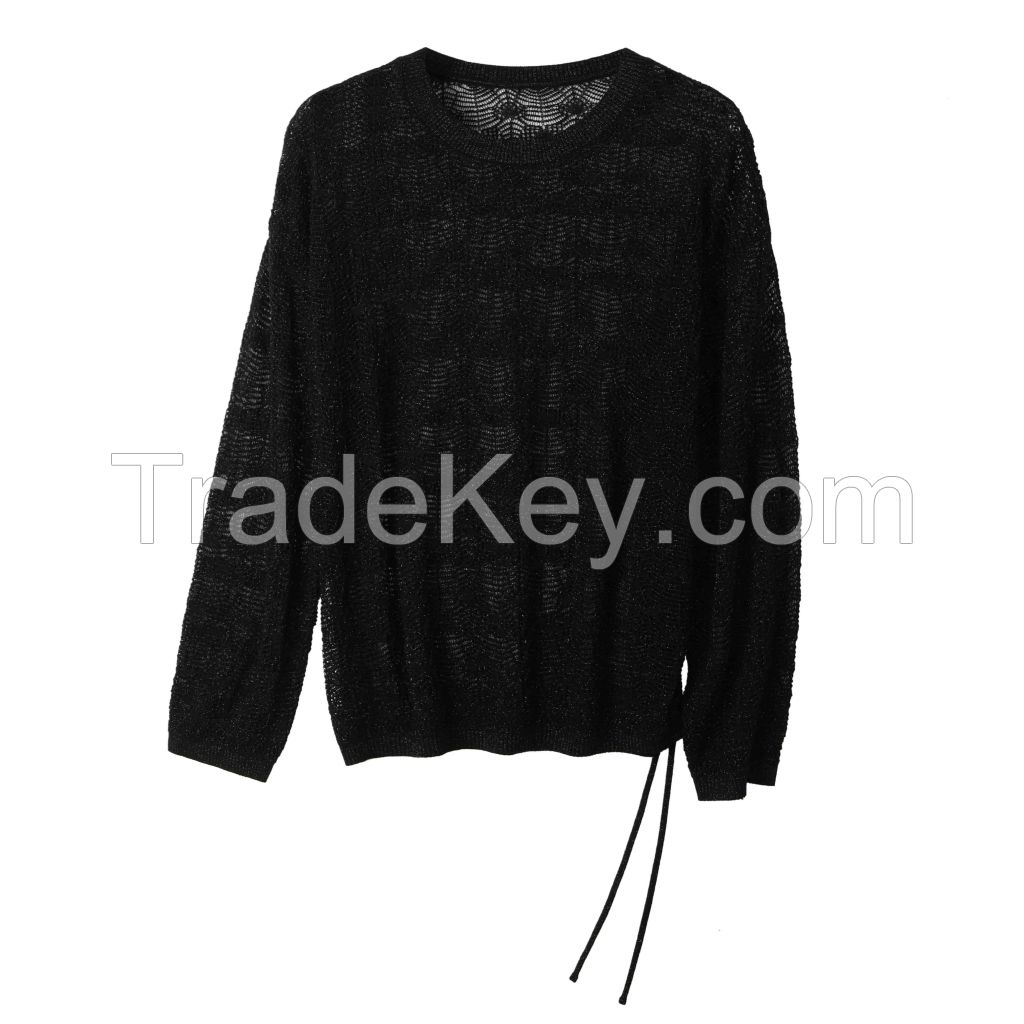 2026 Lady's Woollen Sweater Hollowed-out asymmetrical drawstring