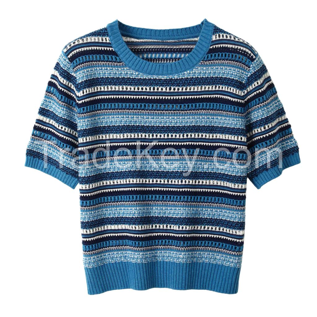 2026 Lady's Woollen Sweater Striped hollowing out T-Shirt