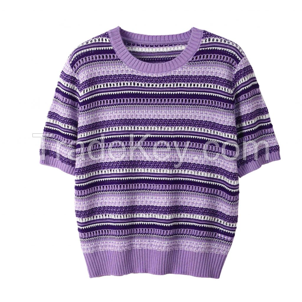 2026 Lady's Woollen Sweater Striped hollowing out T-Shirt