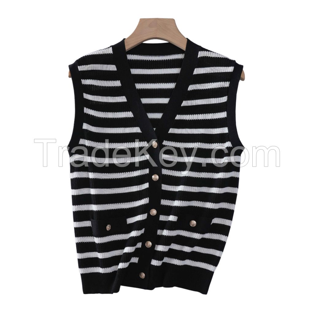 2026 Lady's Tank Top Stripe V-neck Versatile Cardigan
