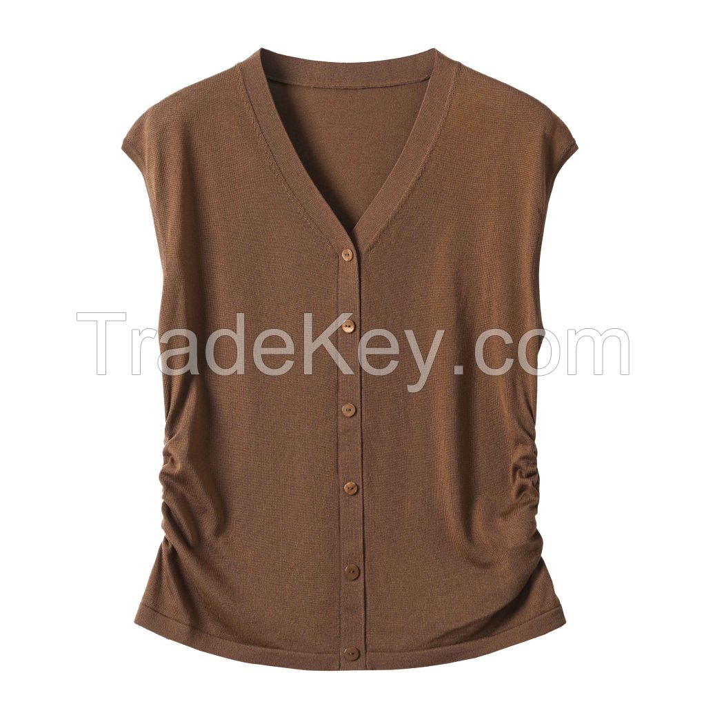 2026 Lady's Lyocell Vest V-neck Button-up Cardigan