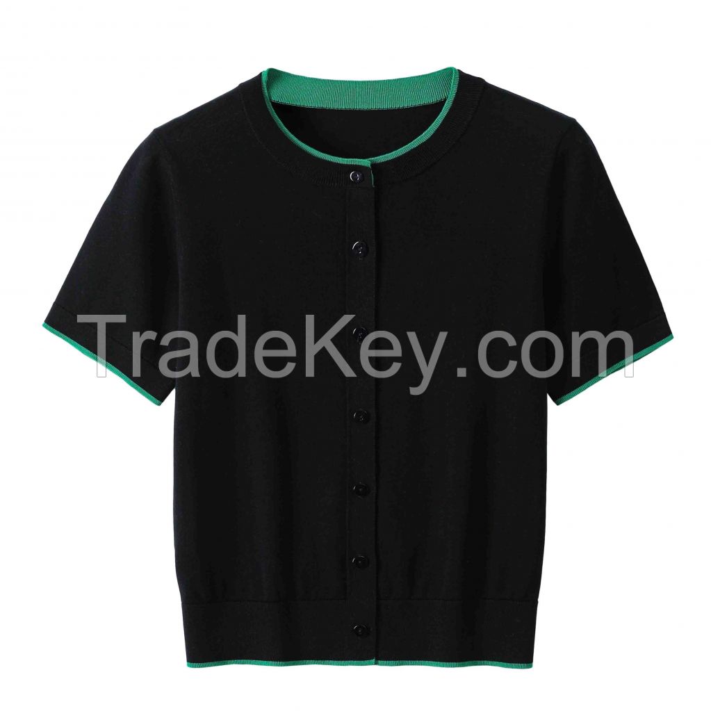2026 Lady's Lyocell T-shirt  Round neck Button-up Cardigan