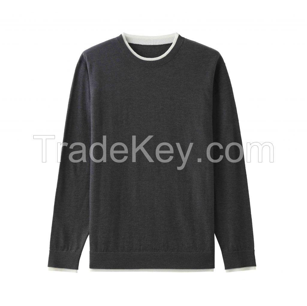 2026 Men's  Woollen Sweater Faux two-piece Top