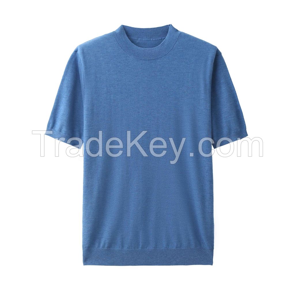 2026 Men's Wool-blend T-Shirt Solid Color Crewneck Short-sleeved Top