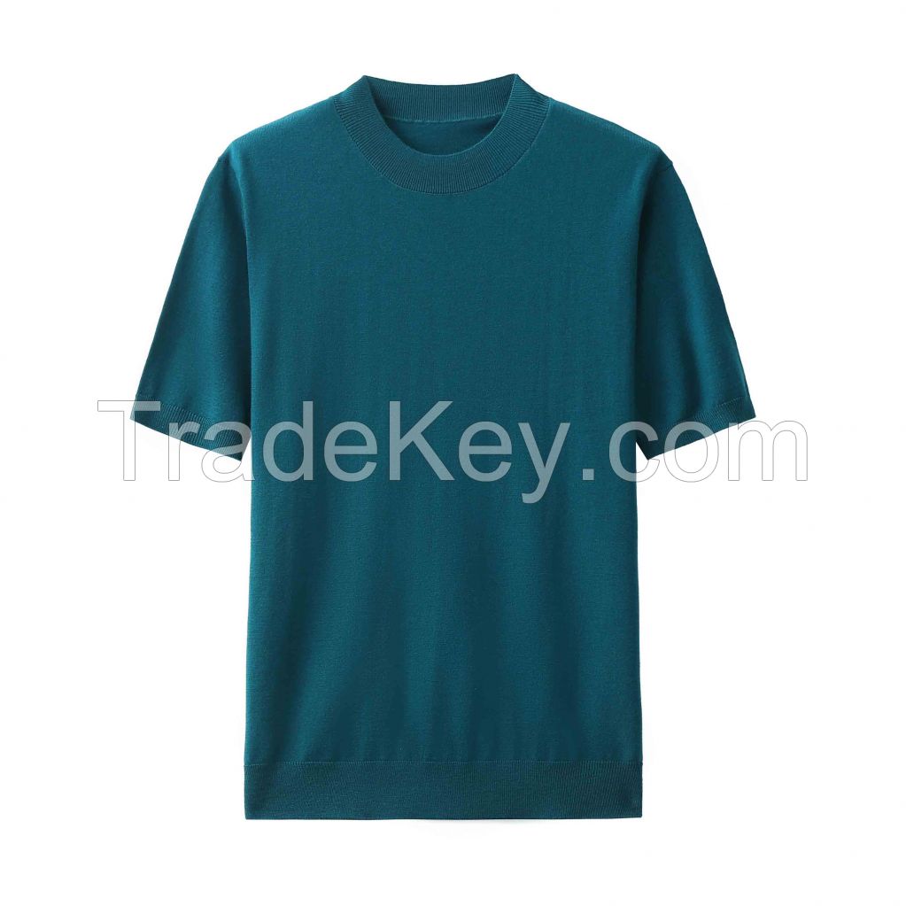 2026 Men's Wool-blend T-Shirt Solid Color Crewneck Short-sleeved Top