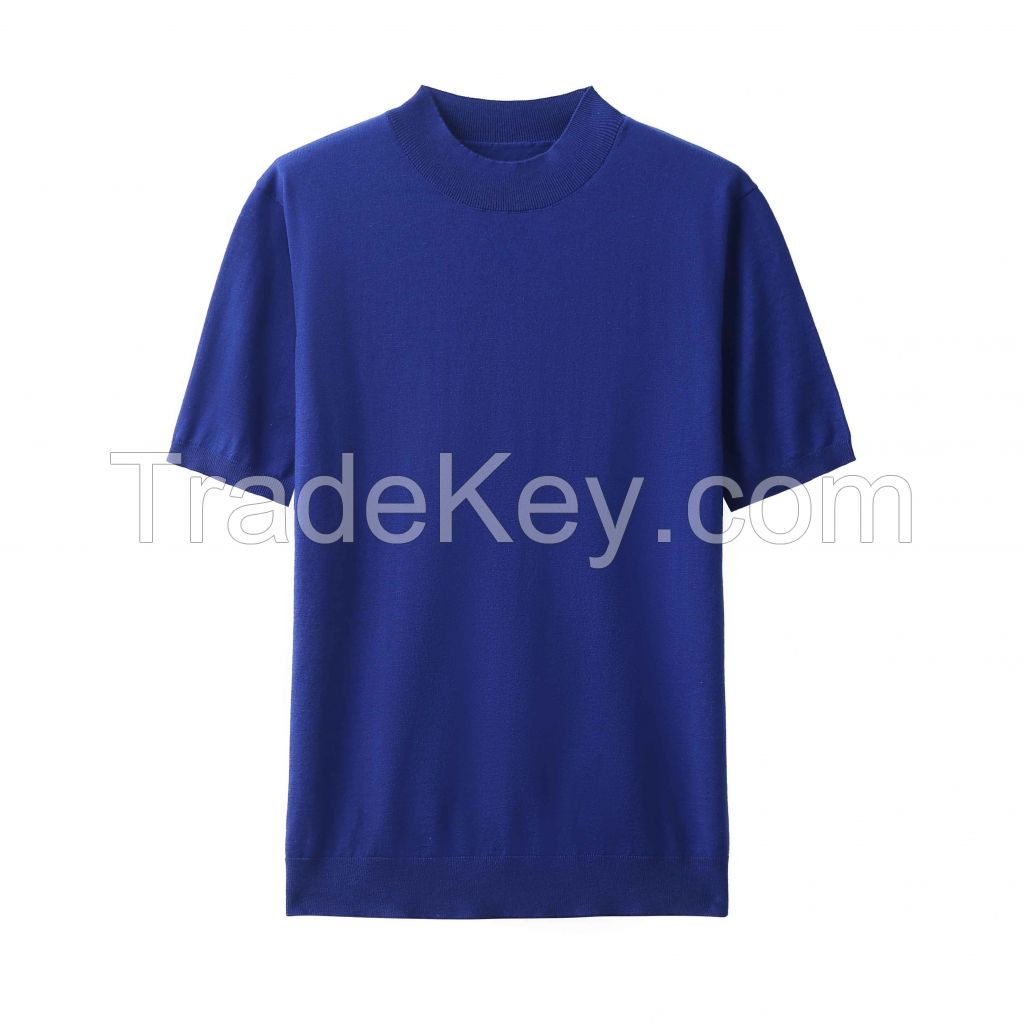 2026 Men's Wool-blend T-Shirt Solid Color Crewneck Short-sleeved Top