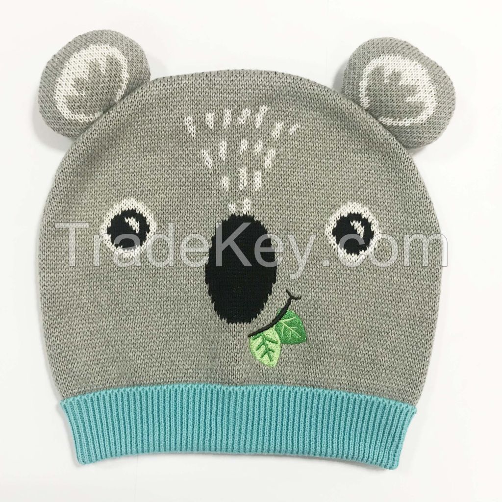 2025 Cute Children's Knitted Animal Jacquard Hat Warm BSCI RWS