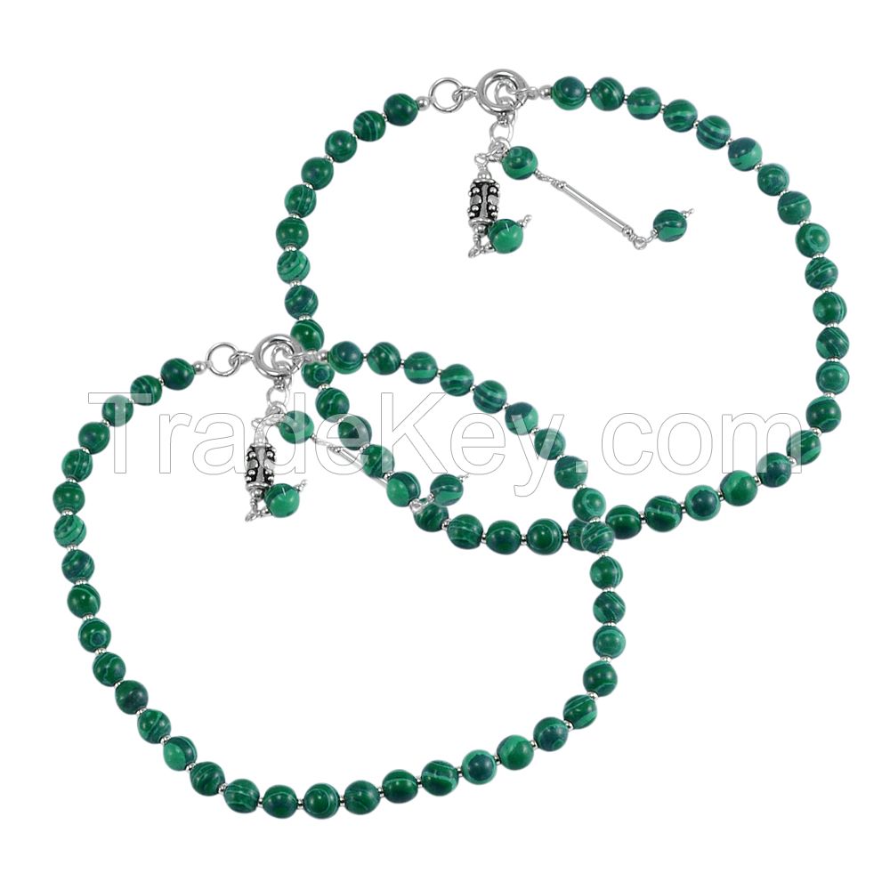 Malachite Gemstone 925 Sterling Silver Anklet PG-111545