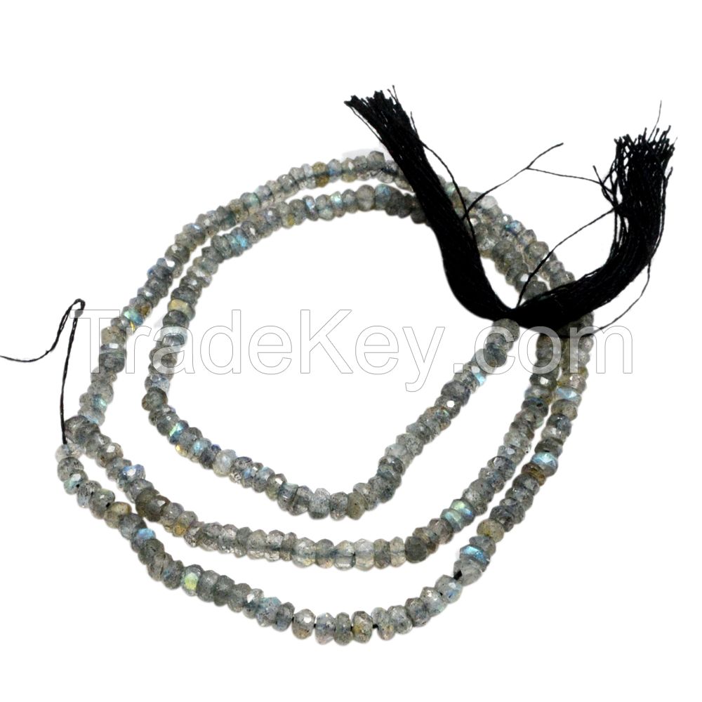 Labradorite Faceted 4 mm Rondelle Shaded Beades Necklace PG 100401