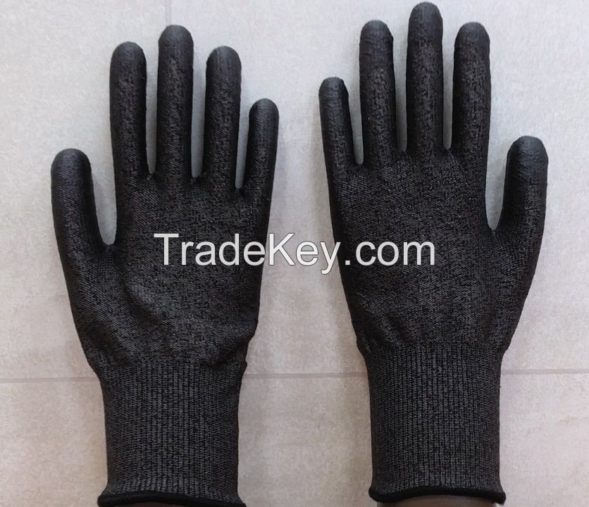 ALL BLACK CUT RESISTANT GLOVE (CUT5) / BLACK PU PALM COATING