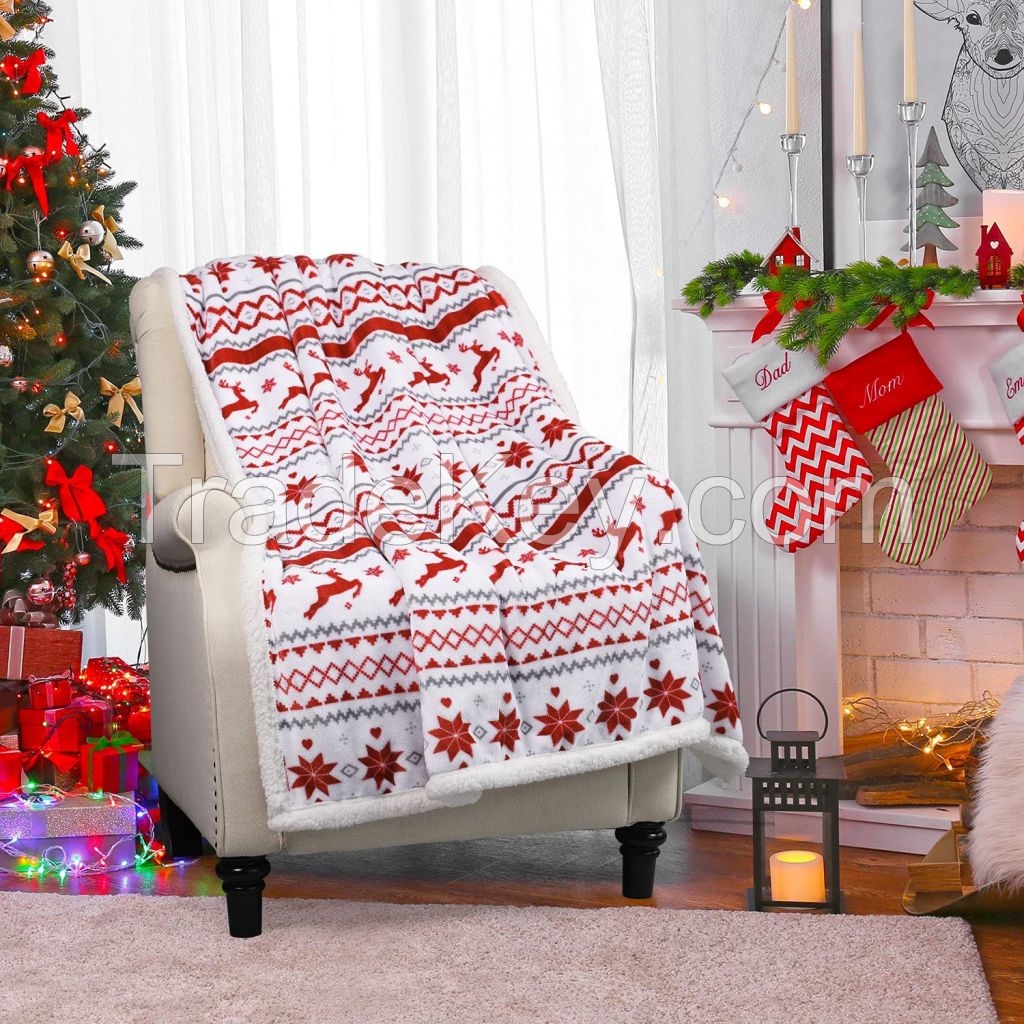 Soft and warm double layer Christmas printing flannel fleece blanket