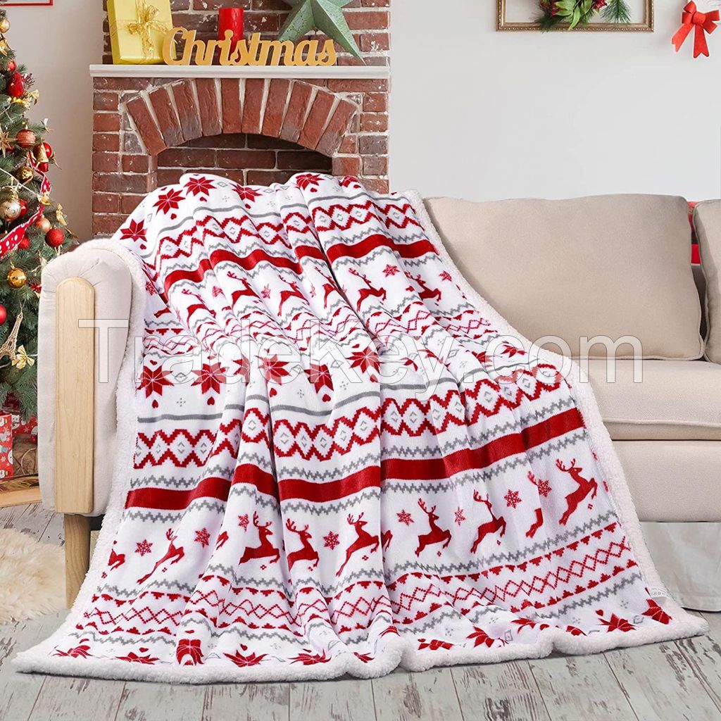 Soft and warm double layer Christmas printing flannel fleece blanket