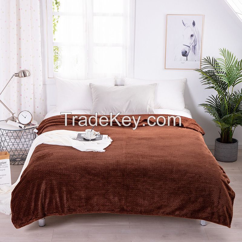 Soft Fleece Jacquard Flannel Blanket for Sofa and Bed Throw Hot Sell Soli With Jacquard Pattern Blanket