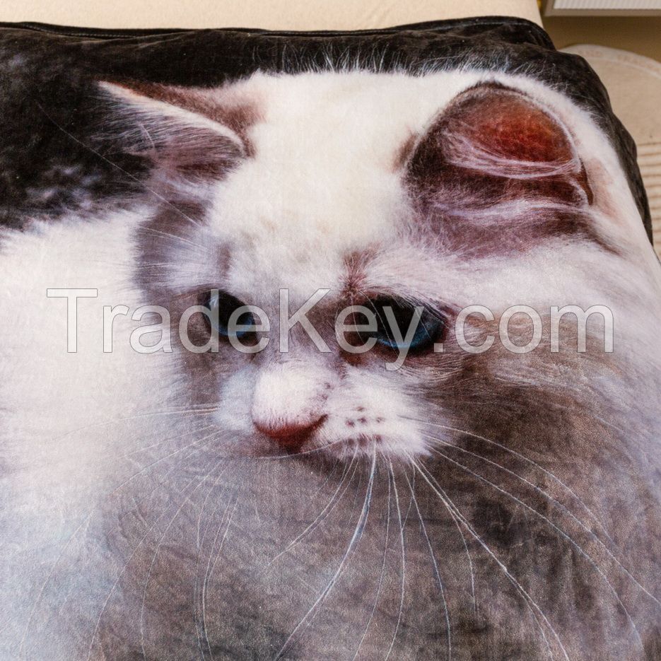 3d Digital Print Throw Blanket Customized Cute Cat Pattern