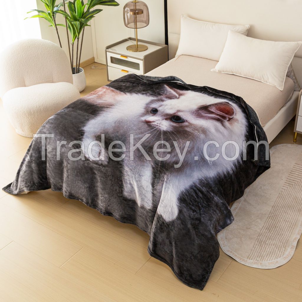 3d Digital Print Throw Blanket Customized Cute Cat Pattern