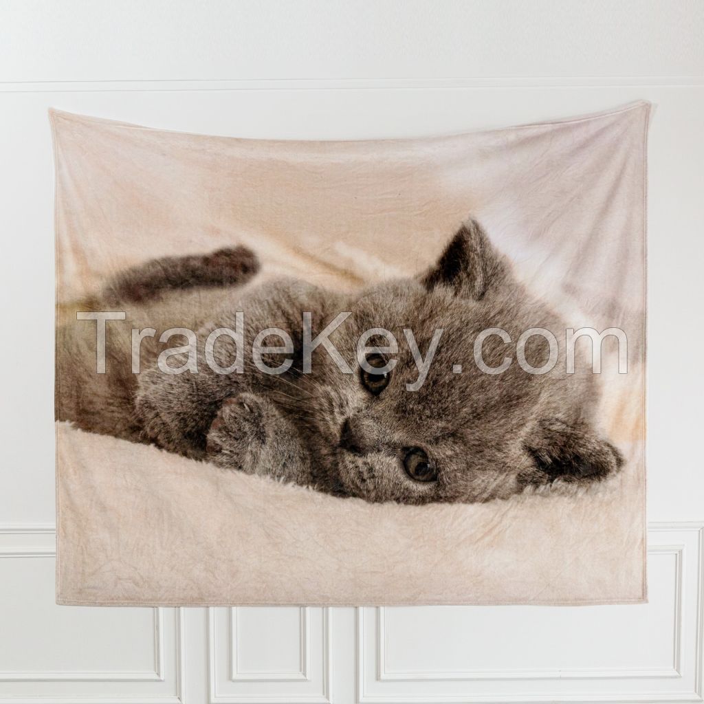 High-definition Digital Print Throw Blanket Customized Cat Pattern