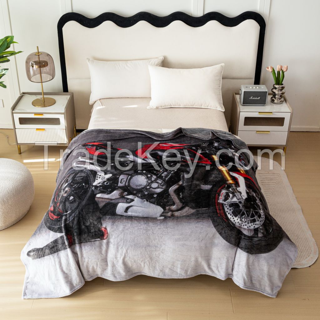 High-definition Digital Print Throw Blanket Customized Motorcycle Pattern