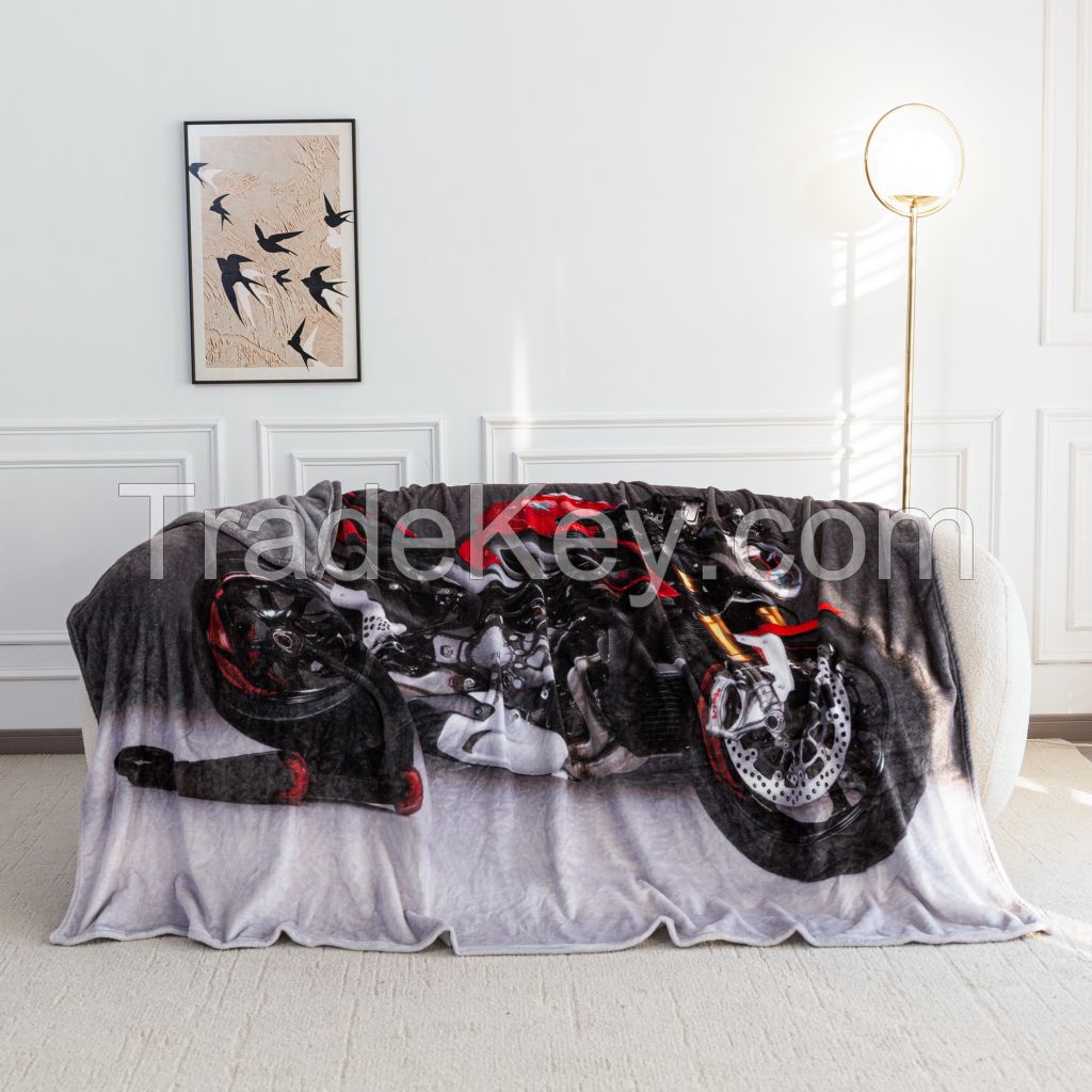 High-definition Digital Print Throw Blanket Customized Motorcycle Pattern