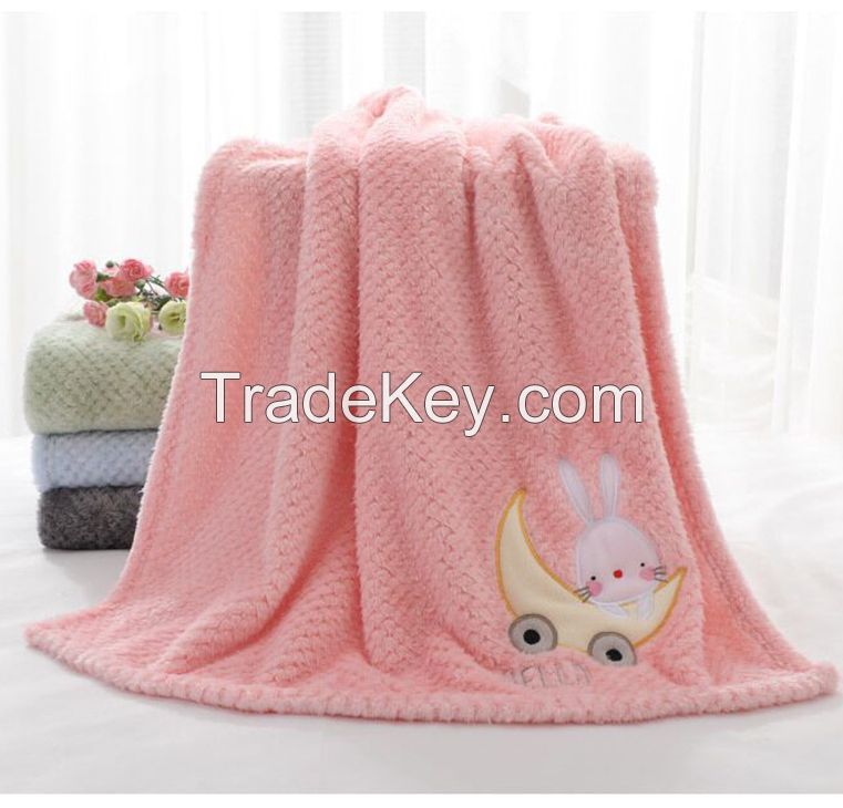 OEM Fluffy Baby Blanket with Embroidery Ultra Soft Flannel Fleece Blanket