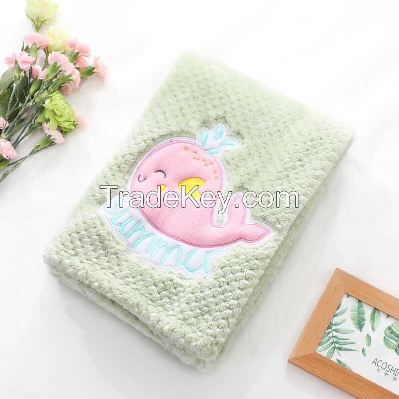 OEM Fluffy Baby Blanket with Embroidery Ultra Soft Flannel Fleece Blanket