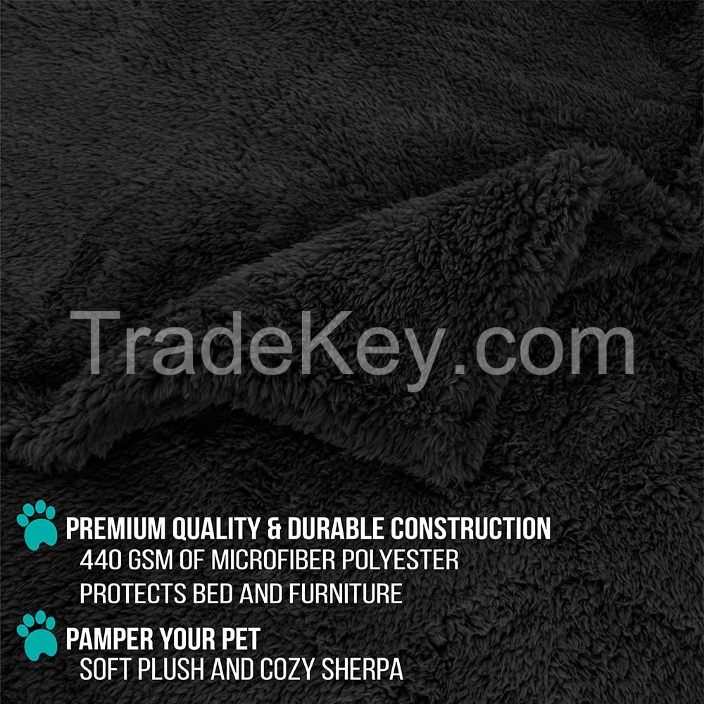 Black Fluffy Waterproof Dog Blanket for Small Medium Dogs, Soft Warm Pet Sherpa Throw Pee Proof Couch Cover