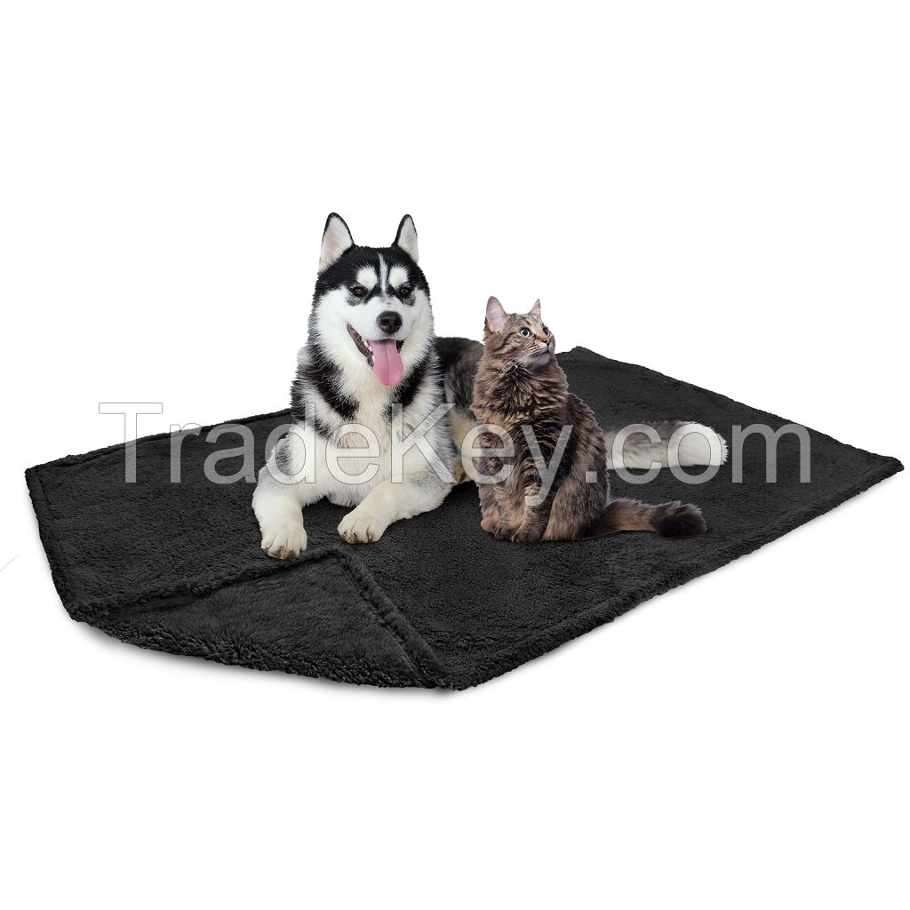 Black Fluffy Waterproof Dog Blanket for Small Medium Dogs, Soft Warm Pet Sherpa Throw Pee Proof Couch Cover