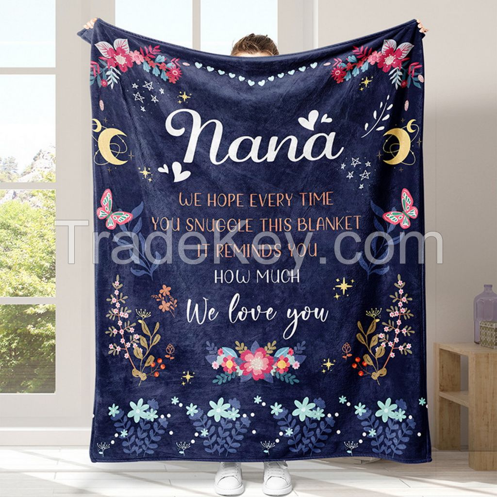 Creative letter printed flannel fleece blanket for family gift