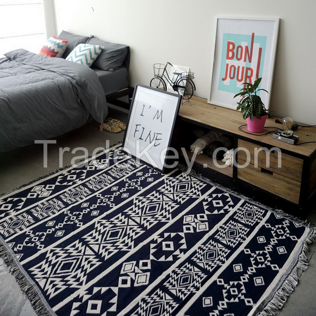 Black and white reversible sofa blanket, coach blanket and carpet for home