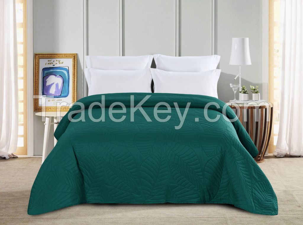 Wholesale microfiber ultrasonic quilted leaf pattern bedspread for bed
