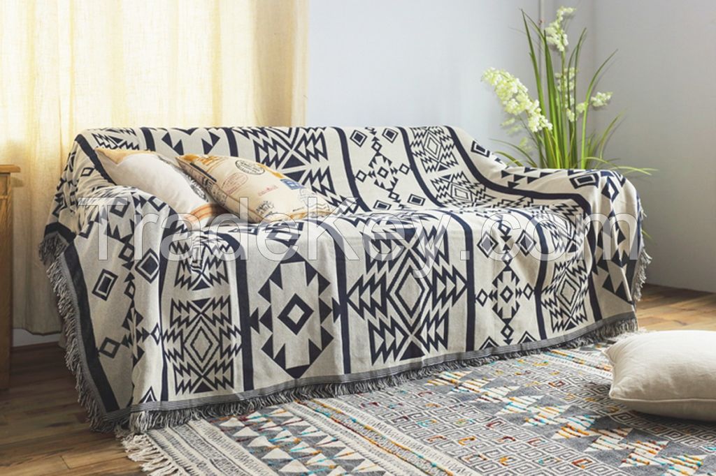 Black and white reversible sofa blanket, coach blanket and carpet for home