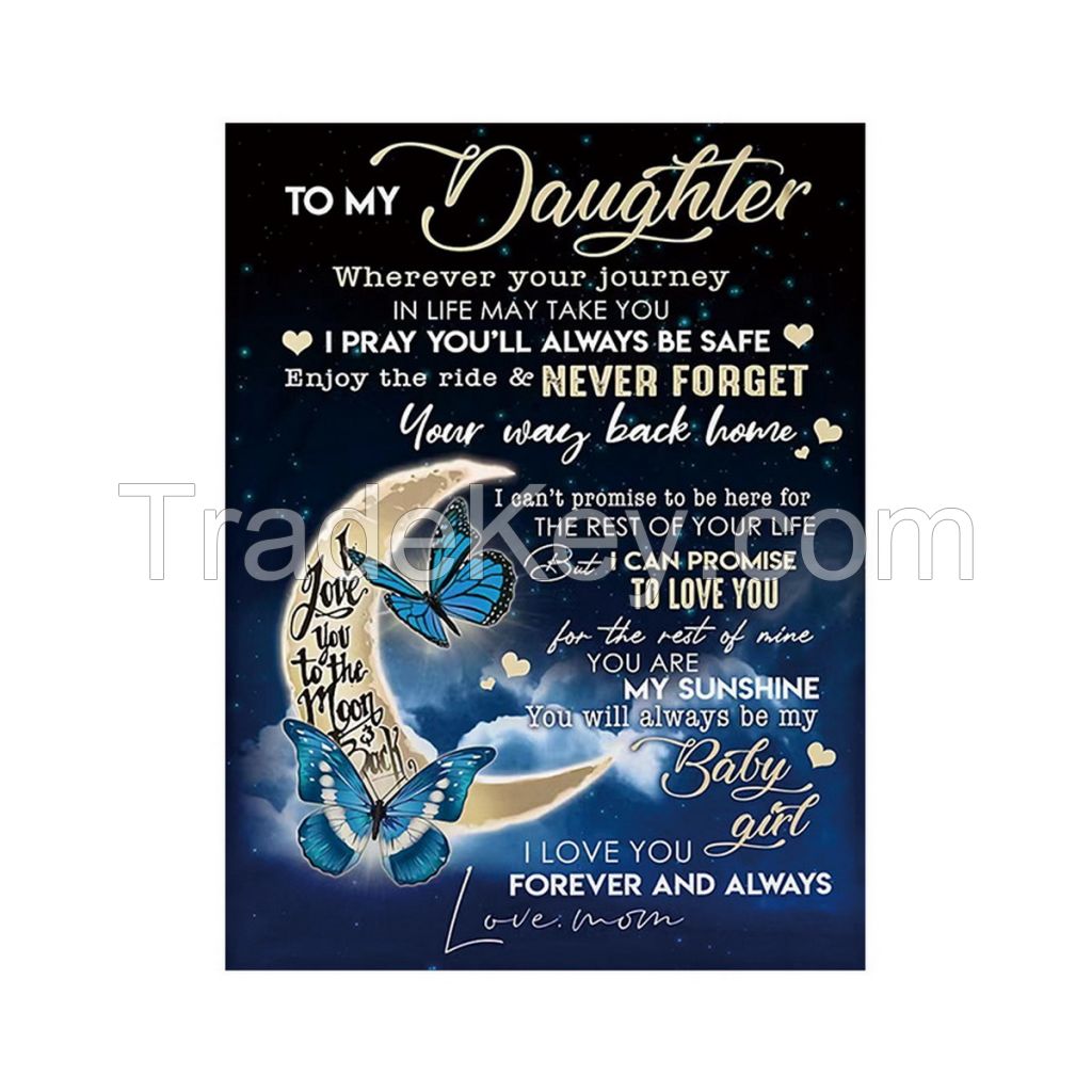 Creative letter printed flannel fleece blanket for family gift