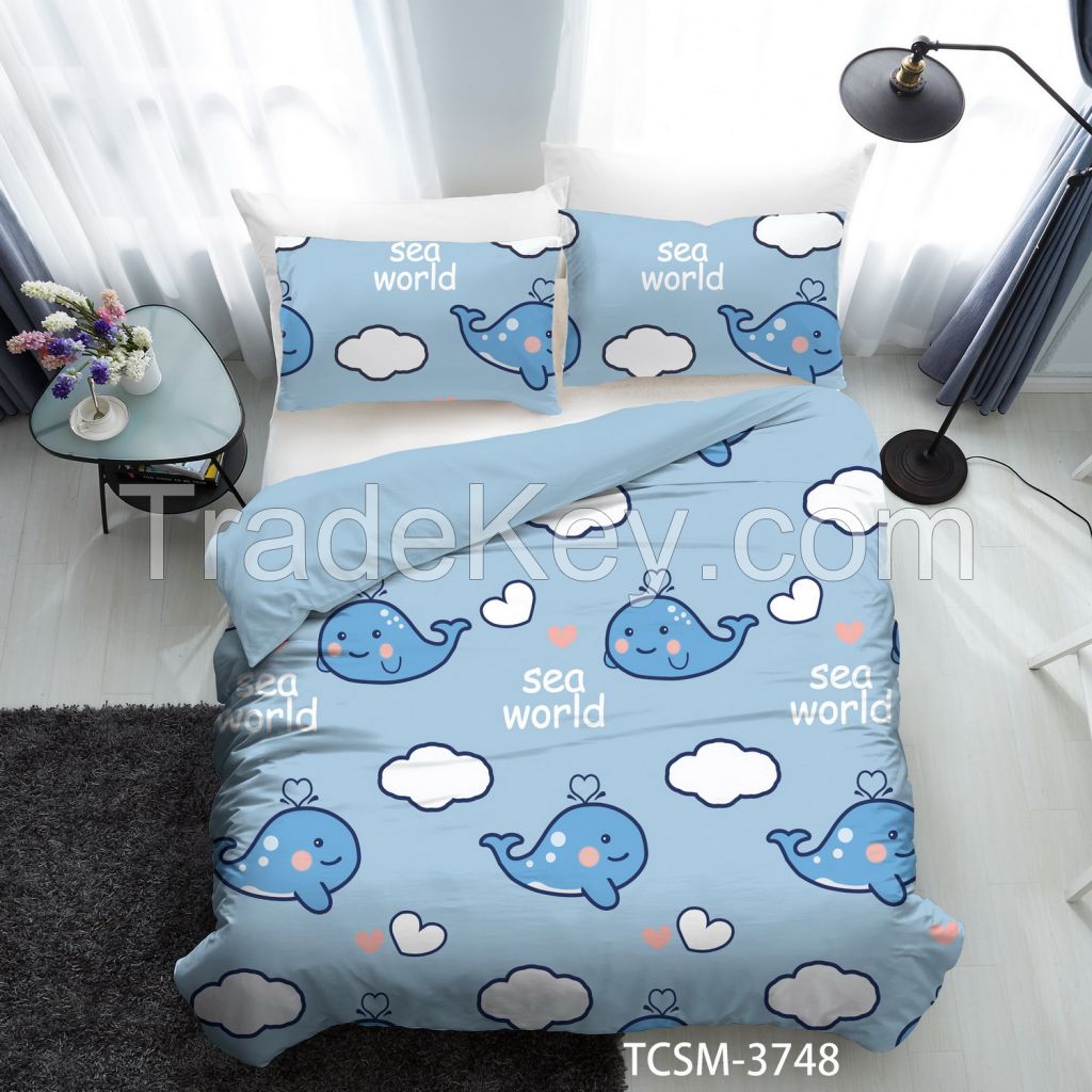 100% cotton kids bedding set with digital cool shark and sea world printing